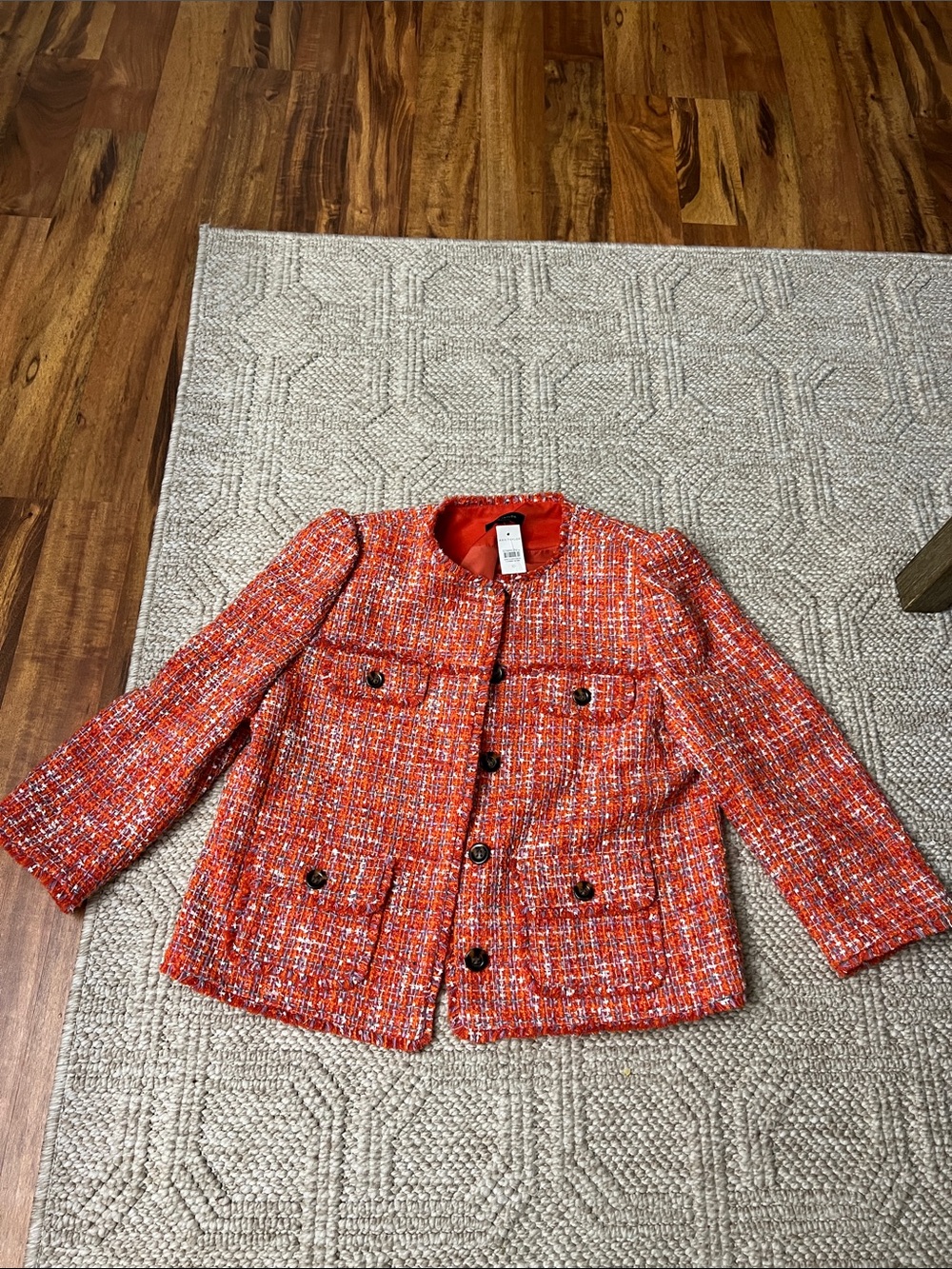 Ann Taylor Orange Tweed Pocket Blazer